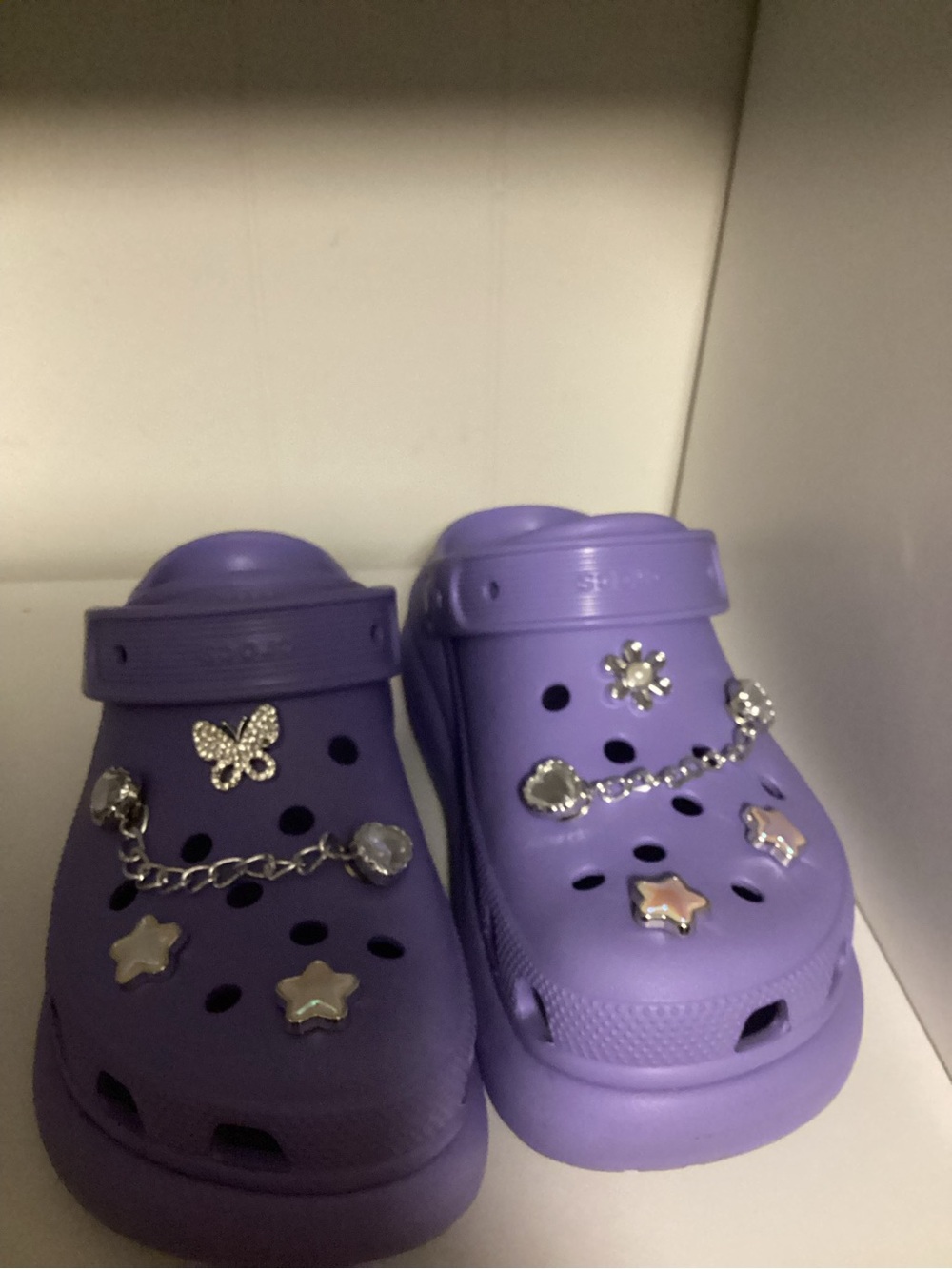Purple Unisex Platform Croc Shoes with Decorative Charms